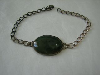 Vintage Hoffman Sterling Silver Jade 7 " Bracelet 18x24 Oval Bc Nephrite Jade