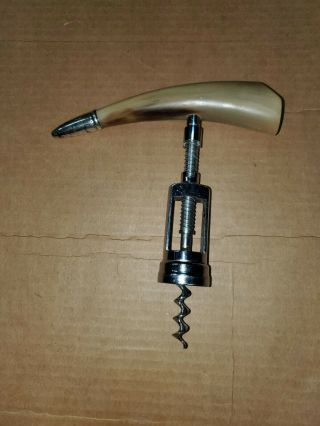 Vintage Bone/horn Handle Corkscrew W/ Sterling Silver Cap/tip