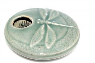 Artisan Pottery Flower Frog Dragonfly Design Signed Vintage Vase 2