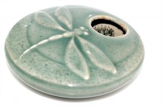 Artisan Pottery Flower Frog Dragonfly Design Signed Vintage Vase 3