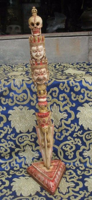 Antique Master Quality Handmade Yak Bone Tibetan Hayagriva Phurba.  Nepal