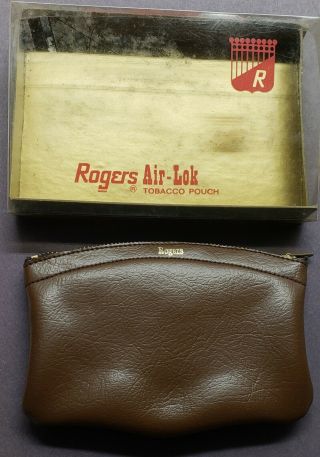 Vtg.  Rogers Air - Tite Pipe Tobacco Pouch 900 Brown Leather Box