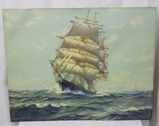 Vtg Frank Vining Smith Lithograph Picture Art Print Sailing Ships At Sea Boat
