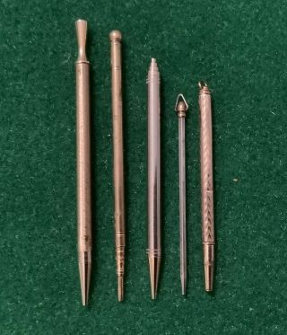 5 Vintage (1950 - 1960’s) Mechanical Pencils - Gold Filled And Gold Tone