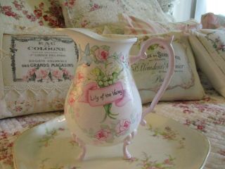 Shabby Chic Hand Painted Roses - Vintage Water Pitcher