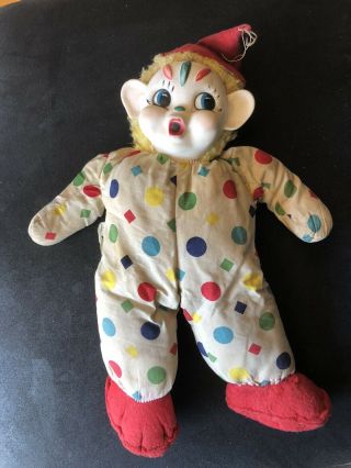 Vintage Rushton Rubber Face Clown Doll 13” Tall