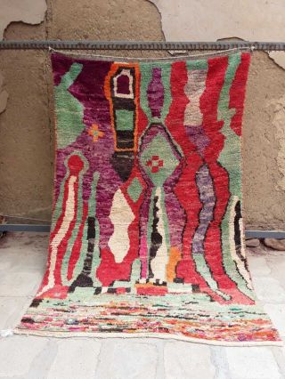 Moroccan Azilal Rug Stunning Handmade Berber Wool Carpet 9,  5 Ft X 6ft