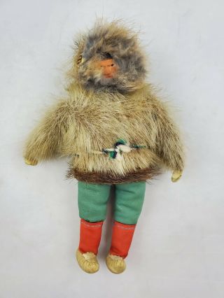 Vintage Labrador Canada Eskimo Inuit Doll With Fur And Seal Skin 6 " Tall