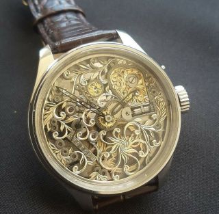 Luxury Illinois Gold Skeleton Mens Wristwatch Based On Vintage Movement