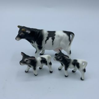 Vintage Set Miniature Bone China Cow Calves Figurine