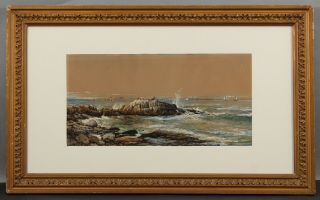 Antique Edmond Darch Lewis Indian Rock,  Narragansett Bay Watercolor Painting