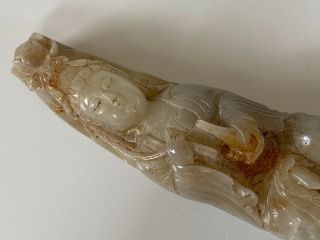 Very Rare Large Antique Chinese Cavred Jade Guanyin Buddha Rare