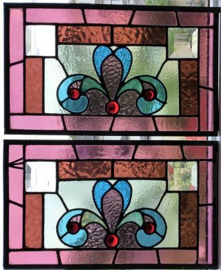 Antique Aesthetic Movement C1890 Stained Glass Window Victorian Fleur De Lis