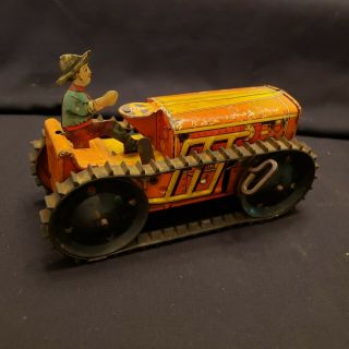 Vintage Mar Marx Usa Windup Tin Litho Farm Tractor W/driver