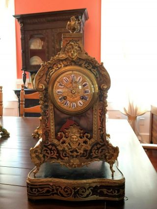 Gorgeous Antique Gold & Black Enamel French Boulle Clock On A Shelf