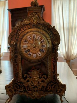 Gorgeous Antique Gold & Black Enamel French Boulle Clock On a Shelf 2