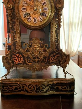 Gorgeous Antique Gold & Black Enamel French Boulle Clock On a Shelf 3