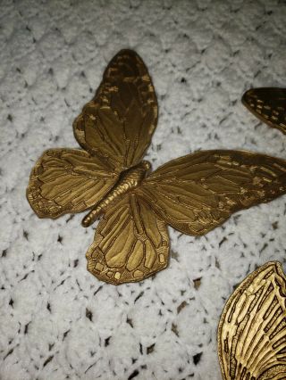 Vintage Homco Syroco Inc.  4 Pc Butterflies Wall Decor Gold Plastic 2