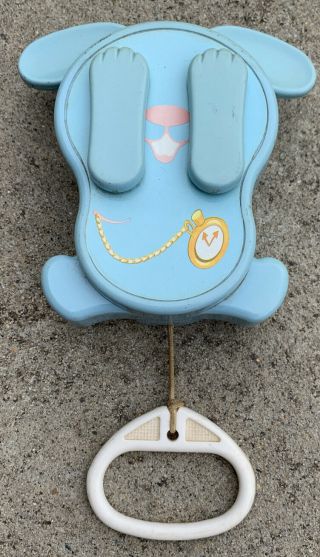 Vintage Tomy Peek A Boo Bunny Pull String Musical Crib Toy Baby Lullaby 1980