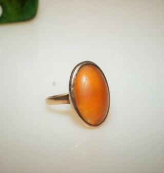 Rare Antique 9ct Natural Mexican Fire Opal Cabochon 14k Yellow Gold Ring Size 2