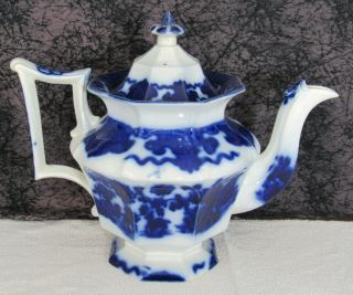 Antique Staffordshire Flow Blue Cashmere Ironstone Coffee Pot Or Teapot