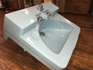 Vintage Crane Drexel Porcelain Bathroom Sink Blue