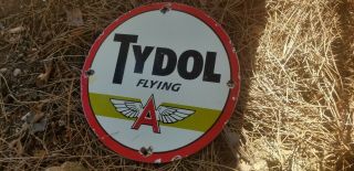 " Old Vintage Tydol Flying A " 9x9 Steel Porcelain Advertising Sign.