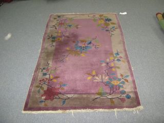 Antique Art Deco Chinese Rug 2 ' - 10 x 4 ' - 8 Hand Knotted Wool Purple Lavender 2