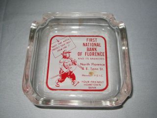 Vintage Glass Advertising Ashtray Smokey The Bear & First National Bank