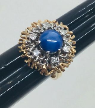 Vintage 14k Yellow Gold Star Sapphire & Diamond Ring Size 4