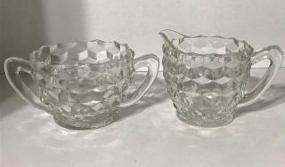 Vintage Jeanette Glass Cubist Open Sugar Bowl & Creamer 1929 - 1933
