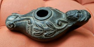 Vintage Hand Carved Stone Pipe Of Bearded Man W/ornate Desine,  Very Different