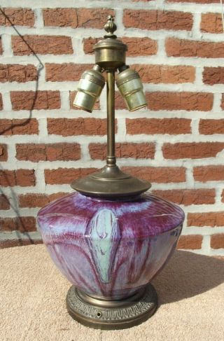 Antique / Vintage Chinese Flambe Ceramic Vase Lamp