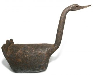 Rare Early - Mid 19th C American Folk Art Hand Forged Iron Swan Fig,  Orig Surfaces