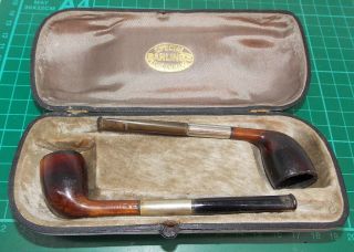 A Vintage/antique Meerschaum Or Ceramic Cutty Shape Pipes In A Hard Case