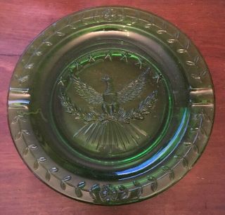 Vintage Ash Tray Green Glass United States Of America Eagle W/ 7 Stars Patriotic