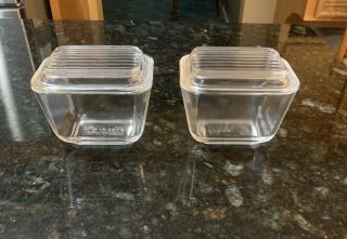 Two Vintage Clear Pyrex Refrigerator Dishes With Lids 501 - B & 501 - C 4 Piece Set