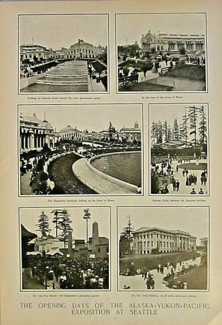Seattle Wa.  Opening Of Alaska Yukon Pacific Expo.  Vintage 1909 Antique Print