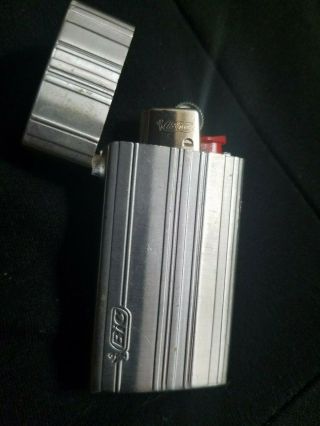 Vtg Silver Retro Cover Case Flip Top Old Mini B.  I.  C Cigarette Lighter Holder 12