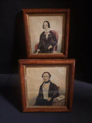 Antique American Miniature Watercolor Portraits (set Of 2)