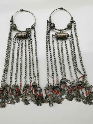 Old Berber Silver Libyan Pendants.  Earrings.  Corals.  Silver.  336 Grams
