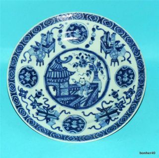 Blue White Antique 18thc Chinese Porcelain Kangxi Period Plate