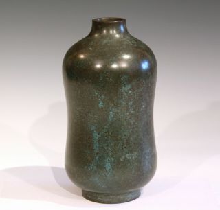 Vintage Bronze Old Japanese Antique Patinated Verdigris Signed Bottle Vase 9 "