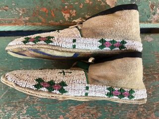 ANTIQUE SIOUX FULLY BEADED MOCCASINS PARFLECHE SOLES N R.  1 2
