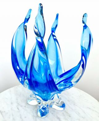 10lb Chalet Pulled Freeform Splash Sommerso Murano Art Glass Vase Mid Century