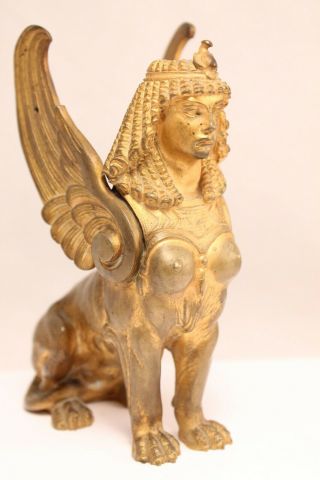 Antique French Gilt Bronze Winged Sphinx Figurine Statue
