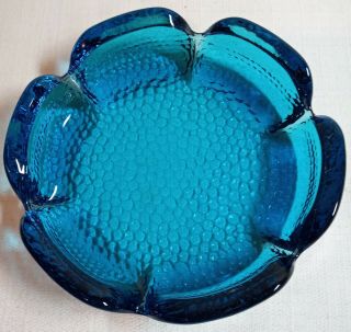 Vintage ASHTRAY Turquoise Aqua Blue Heavy Glass Stippled Bubble Bottom MCM 2