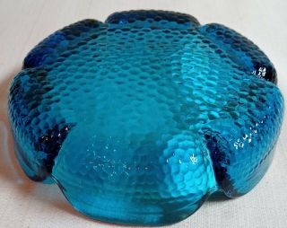 Vintage ASHTRAY Turquoise Aqua Blue Heavy Glass Stippled Bubble Bottom MCM 3