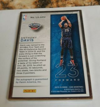 2018 - 19 ANTHONY DAVIS AUTO /35 LUXE Lakers Silver Prizm AUTOGRAPH on card 2