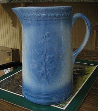 Rare Blue & White Stoneware Pine Cone Pitcher - - Pinecone - - Antique